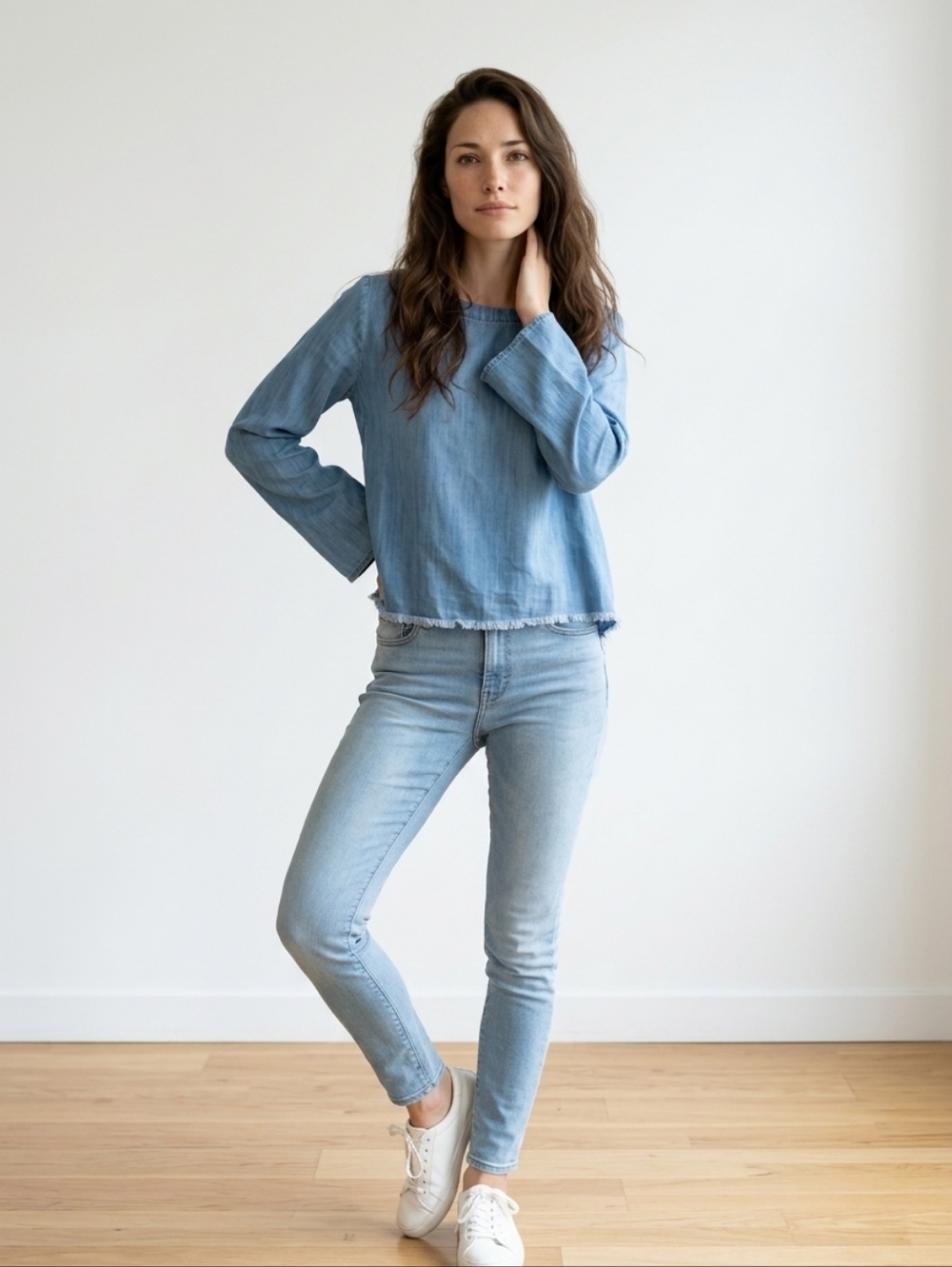 cloth & stone Light Blue Denim-Look Long Sleeve Top - Picture 6 of 6